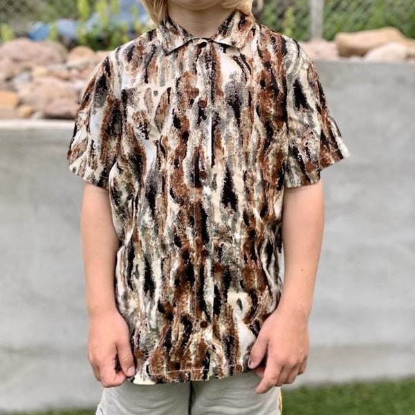 UNISEX KIDDOW HAWAIIAN SHIRT, BEIGE/BROWN