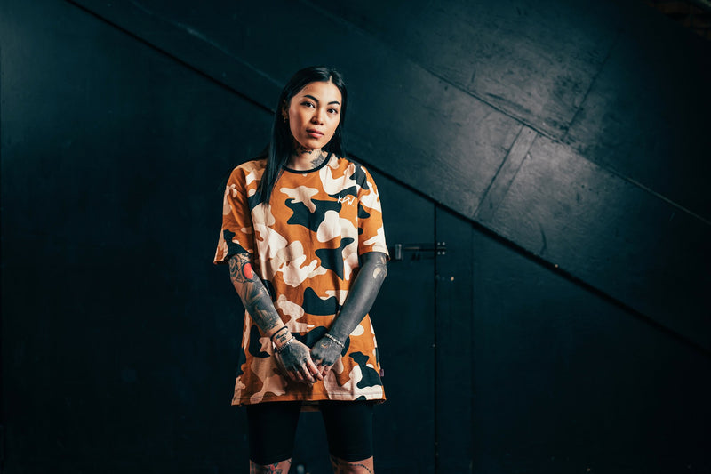 KDW CREW T-SHIRT, OCHRE CAMO
