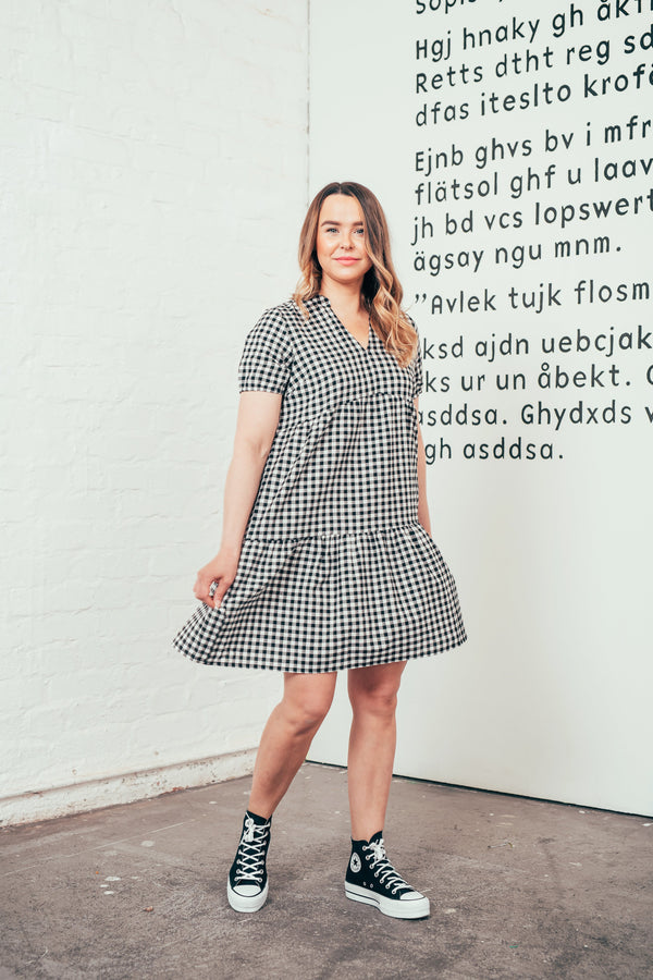 GINGHAM DRESS, BLACK